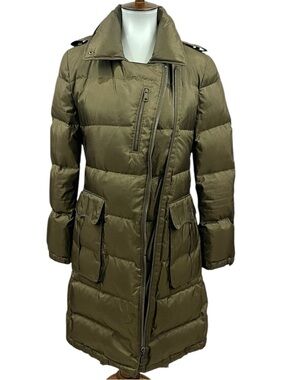 Burberry Asymmetrical Moto Zip Duck Down Puffer Parka Coat
